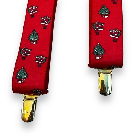 Santa Christmas Suspenders Red Elastic ClipOn CAS W Germany Trees Adjustable 80s - Picture 7 of 9